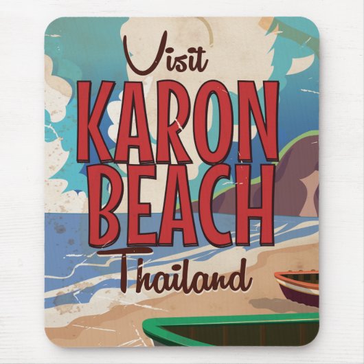 タイのカロン ビーチ ヴィンテージ 旅行ポスター マウスパッド (正面)