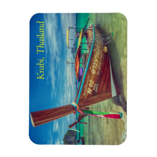 タイのクラビビーチのロングテールボート マグネット (縦)