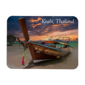 タイのクラビ島の夕日にロングテールボート マグネット (横)