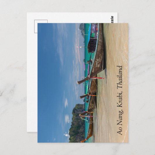 タイのクラビ州アオナンビーチのロングテールボート ポストカード (正面/裏面)