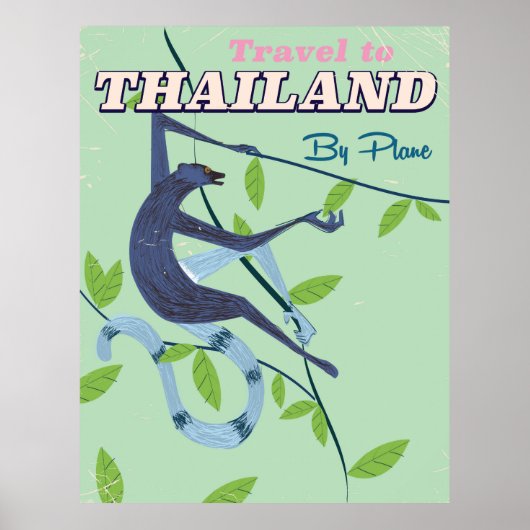 タイのサル ビンテージ旅行ポスター ポスター (正面)