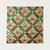 タイのテンプルタイの壁内のタイのパターン タペストリー (正面(横))