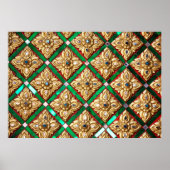 タイのテンプルタイの壁内のタイのパターン ポスター (正面)