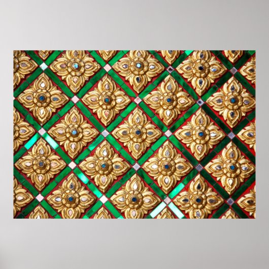 タイのテンプルタイの壁内のタイのパターン ポスター (正面)