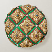 タイのテンプルタイの壁内のタイのパターン ラウンドクッション (裏面)