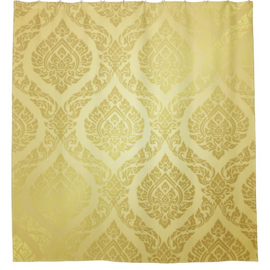 タイのパターン最高の金ゴールドバックグランタイ，パターン， シャワーカーテン (正面)