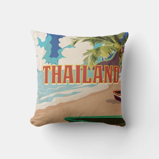 タイのビンテージ旅行ポスター クッション (正面)