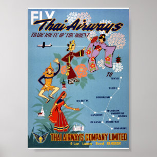 タイのビンテージ航空旅行ポスター修復版 ポスター