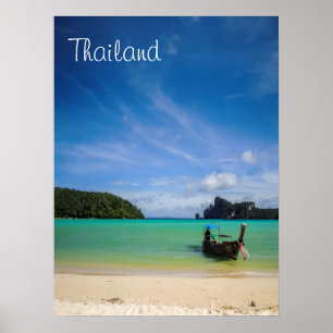 タイのビーチ写真と魚釣りボート ポスター