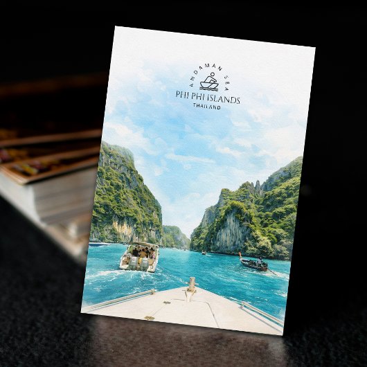 タイのピピ島 水彩画のお土産 ポストカード