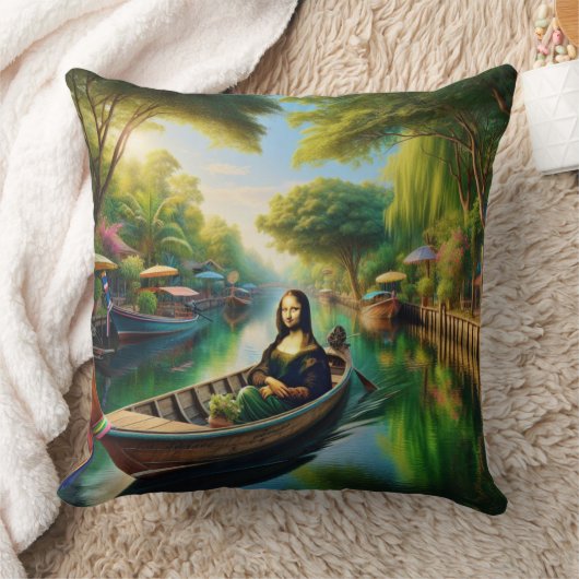 タイのボートに乗ったモナ クッション (ブランケット)