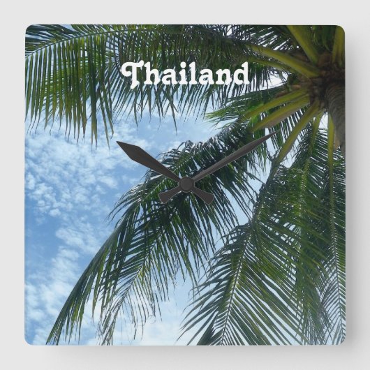 タイのヤシの木 スクエア壁時計 (正面)