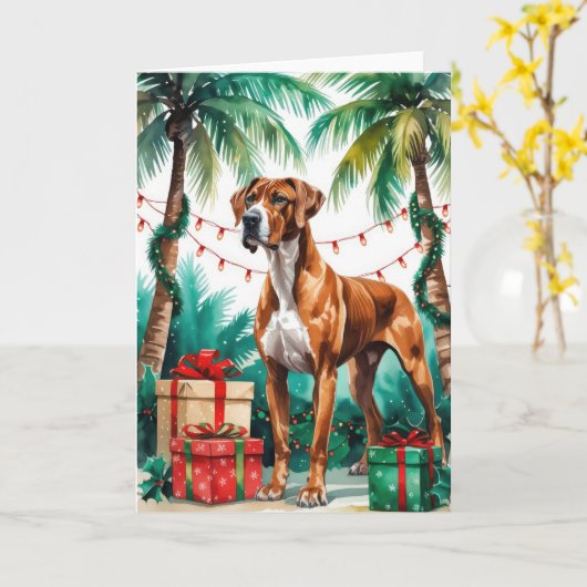 タイのリッジバックドッグのクリスマスグリーティングカード カード (黄色い花)