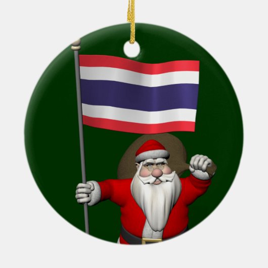 タイの国旗を持つ優しいサンタクロース セラミックオーナメント (裏面)