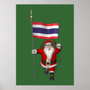 タイの国旗を掲げる幸せなサンタクロース ポスター