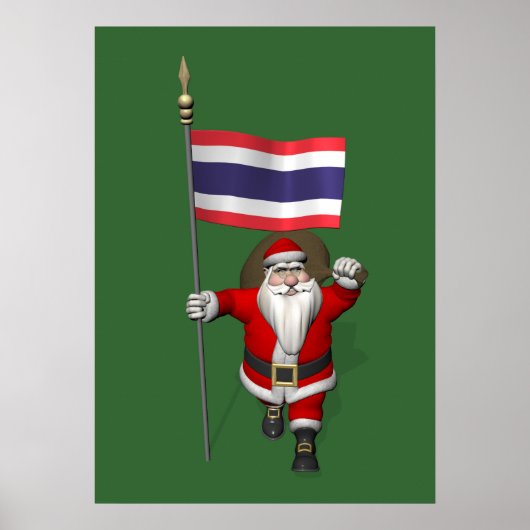 タイの国旗を掲げる幸せなサンタクロース ポスター (正面)