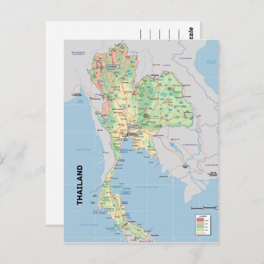 タイの地図のポストカード3 ポストカード (正面/裏面)