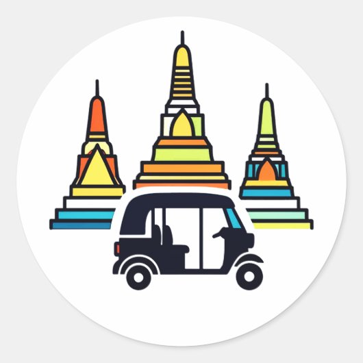 タイの寺院とトゥクトゥク ラウンドシール (正面)