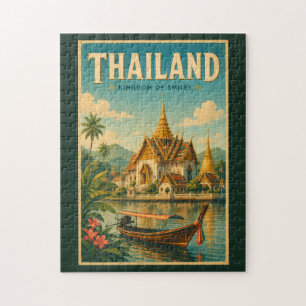 タイの寺院イラスト旅行アートヴィンテージ ジグソーパズル