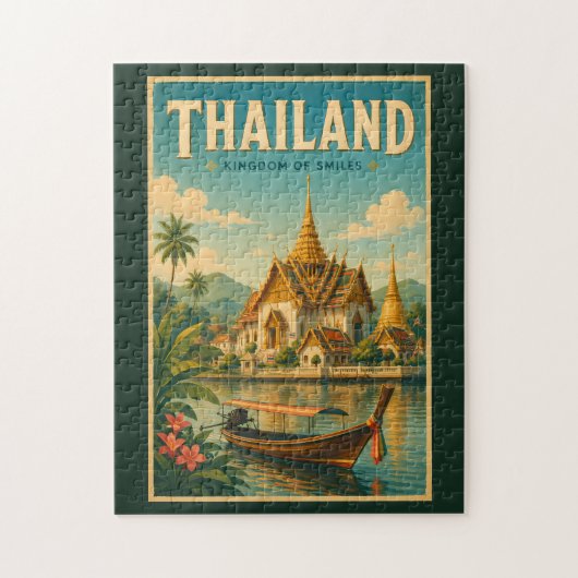 タイの寺院イラスト旅行アートヴィンテージ ジグソーパズル (縦)