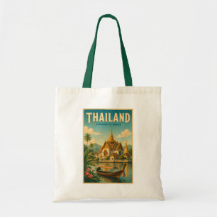 タイの寺院イラスト旅行アートヴィンテージ トートバッグ