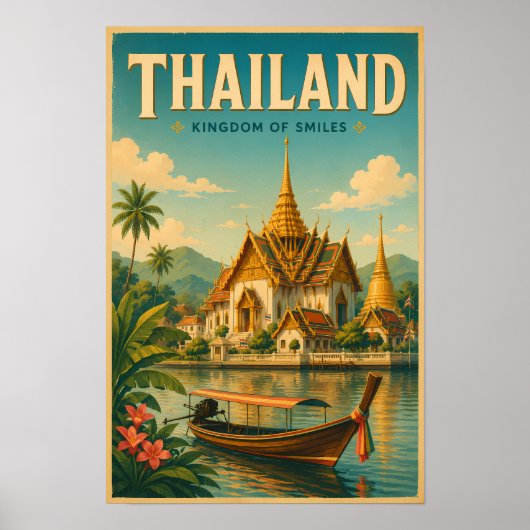 タイの寺院イラスト旅行アートヴィンテージ ポスター (正面)