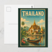 タイの寺院イラスト旅行アートヴィンテージ ポストカード (正面/裏面)