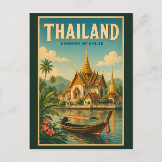 タイの寺院イラスト旅行アートヴィンテージ ポストカード (正面)