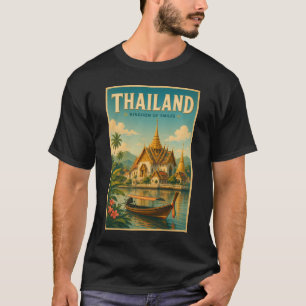 タイの寺院イラスト旅行アートヴィンテージ Tシャツ