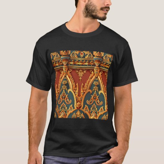 タイの寺院建築要素のシームレスなパターン Tシャツ (正面)