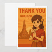 タイの少女の挨拶 バンコクのサンクスカード サンキューカード (正面/裏面)