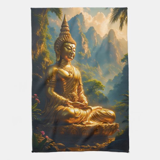 タイの峰でのゴールデンメディテーション キッチンタオル (縦)