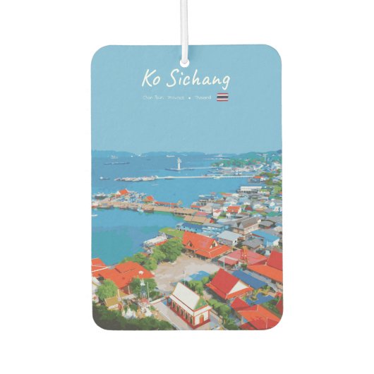 タイの島、コーシーチャン - 色とりどりの港の風景 カーエアーフレッシュナー (正面)