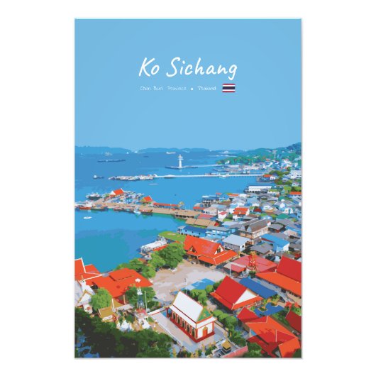 タイの島、コーシーチャン - 色とりどりの港の風景 フォトプリント            (正面)