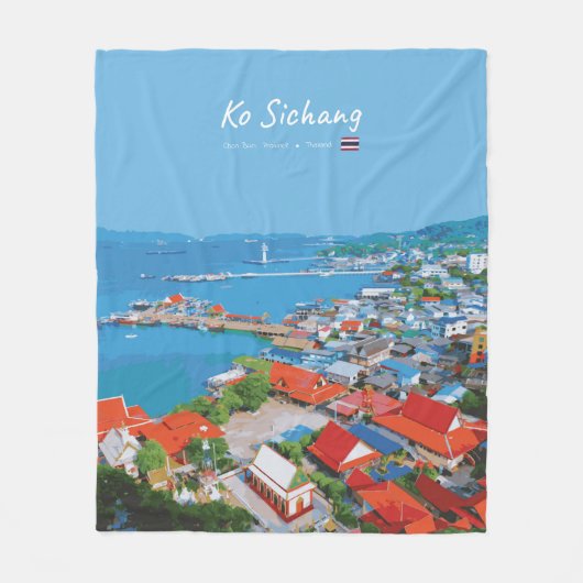 タイの島、コーシーチャン - 色とりどりの港の風景 フリースブランケット (正面)