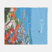 タイの島、コーシーチャン - 色とりどりの港の風景 フリースブランケット (正面(横))