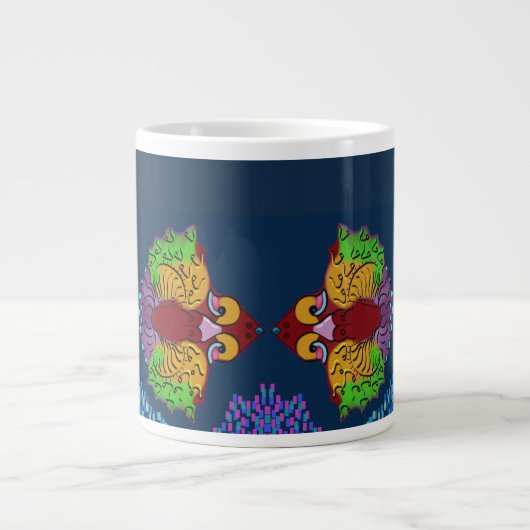 タイの文字を使った抽象的な魚の芸術的デザインのジャンボマグ ジャンボコーヒーマグカップ (正面)