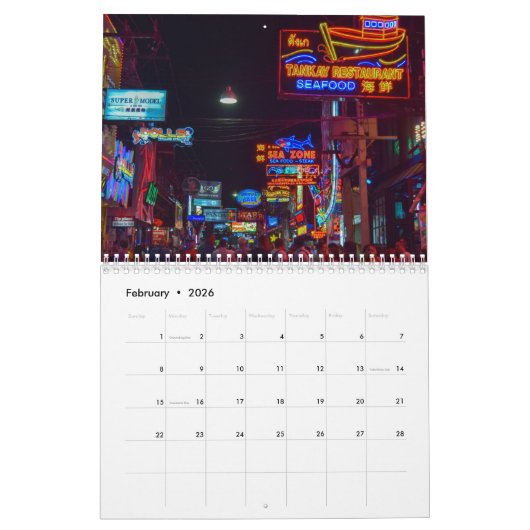 タイの旅行と目的地 カレンダー (2月 2026)