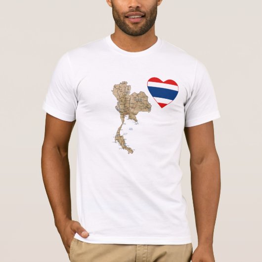 タイの旗のハートおよび地図のTシャツ Tシャツ (正面)