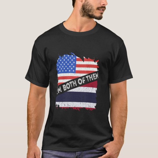 タイの旗 USA アメリカ 私は両方 タイ人です Tシャツ (正面)