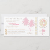 タイの結婚式へのピンクおよび黄色い搭乗券 招待状 (正面)