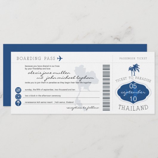 タイの結婚式招待状への搭乗券 招待状 (正面/裏面)