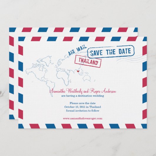 タイの航空便の結婚式の日付を保存 セーブザデート (正面/裏面)