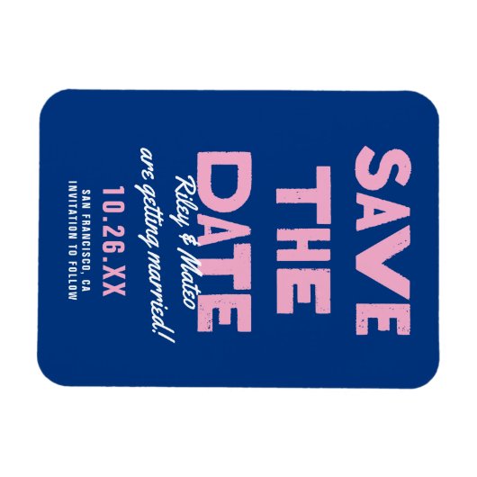 タイはっきりしたファンキープモダンウェディングの日付の保存 マグネット (横)