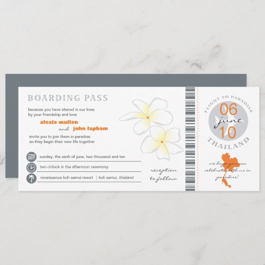 タイへの搭乗券結婚式招待状 招待状 (正面/裏面)