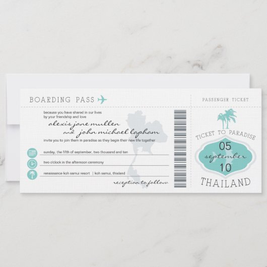 タイへの搭乗券結婚式招待状 招待状 (正面)