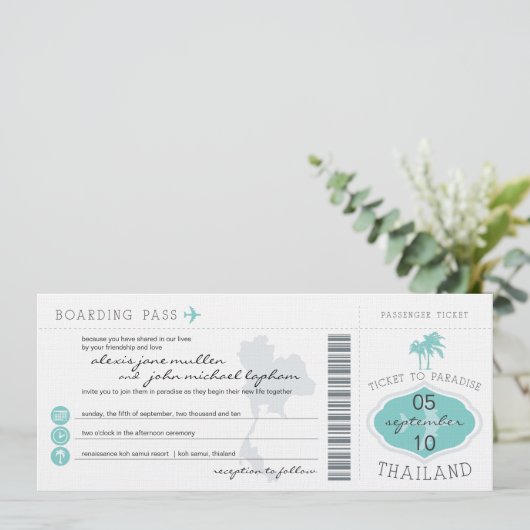タイへの搭乗券結婚式招待状 招待状 (スタンド正面)