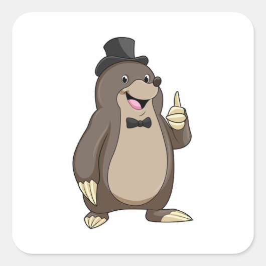 タイを締めた花婿モグラ スクエアシール (正面)