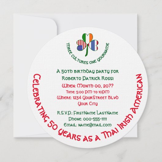 タイアイリッシュアメリカンシャムロック誕生日 招待状 (正面)