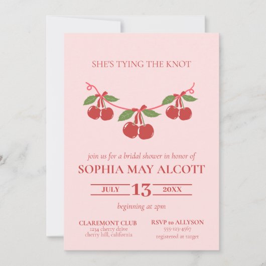 タイイングザノットコケットさくらんぼボウズブライダルシャワー 招待状 (正面)